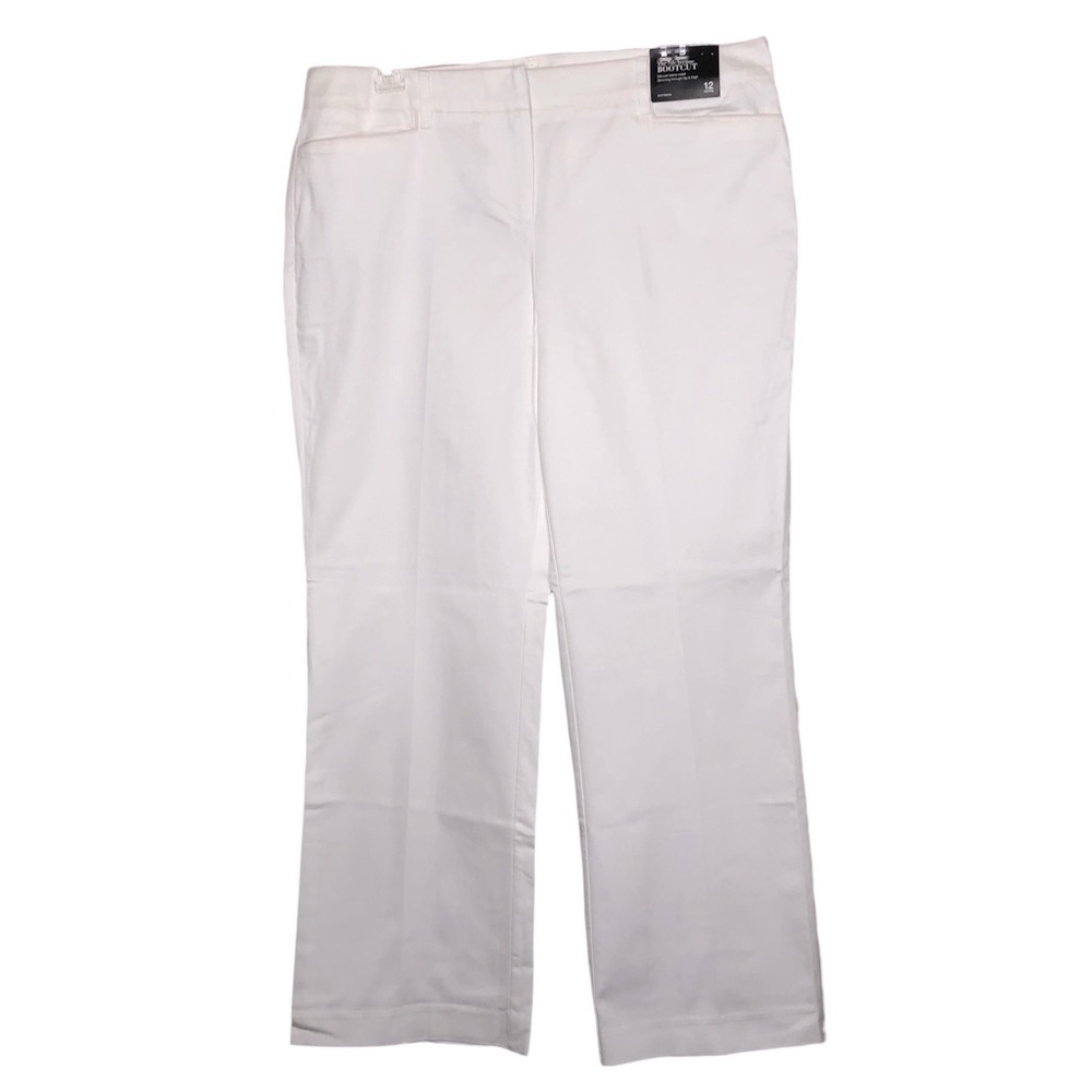 NWT NY & COMPANY 7th Avenue White Cotton Sateen Mid-Rise Bootcut Pants SIze 12P